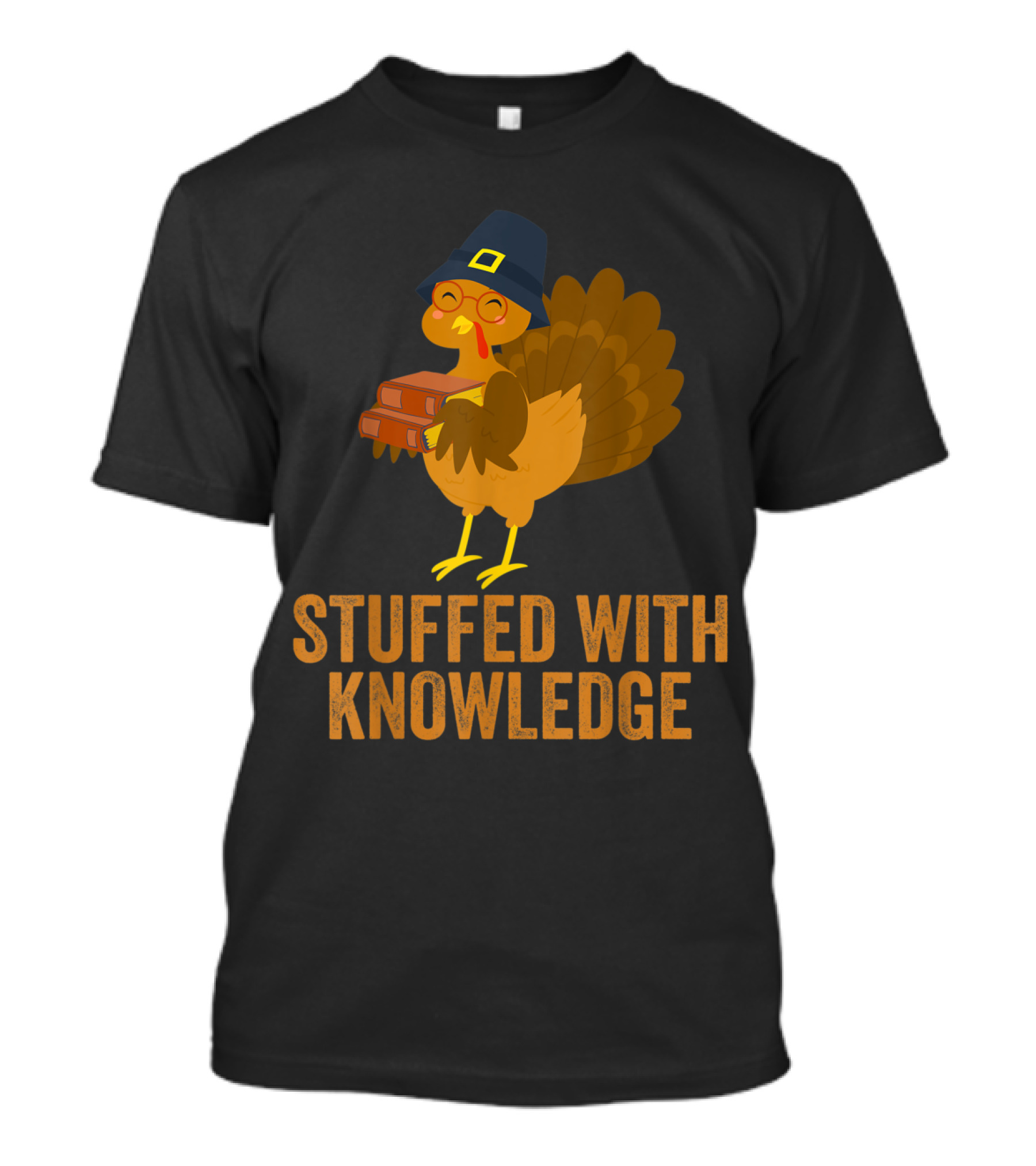 Stuffed With Knowledge Turkey Pilgrim Hat Holding Books T-Shirt