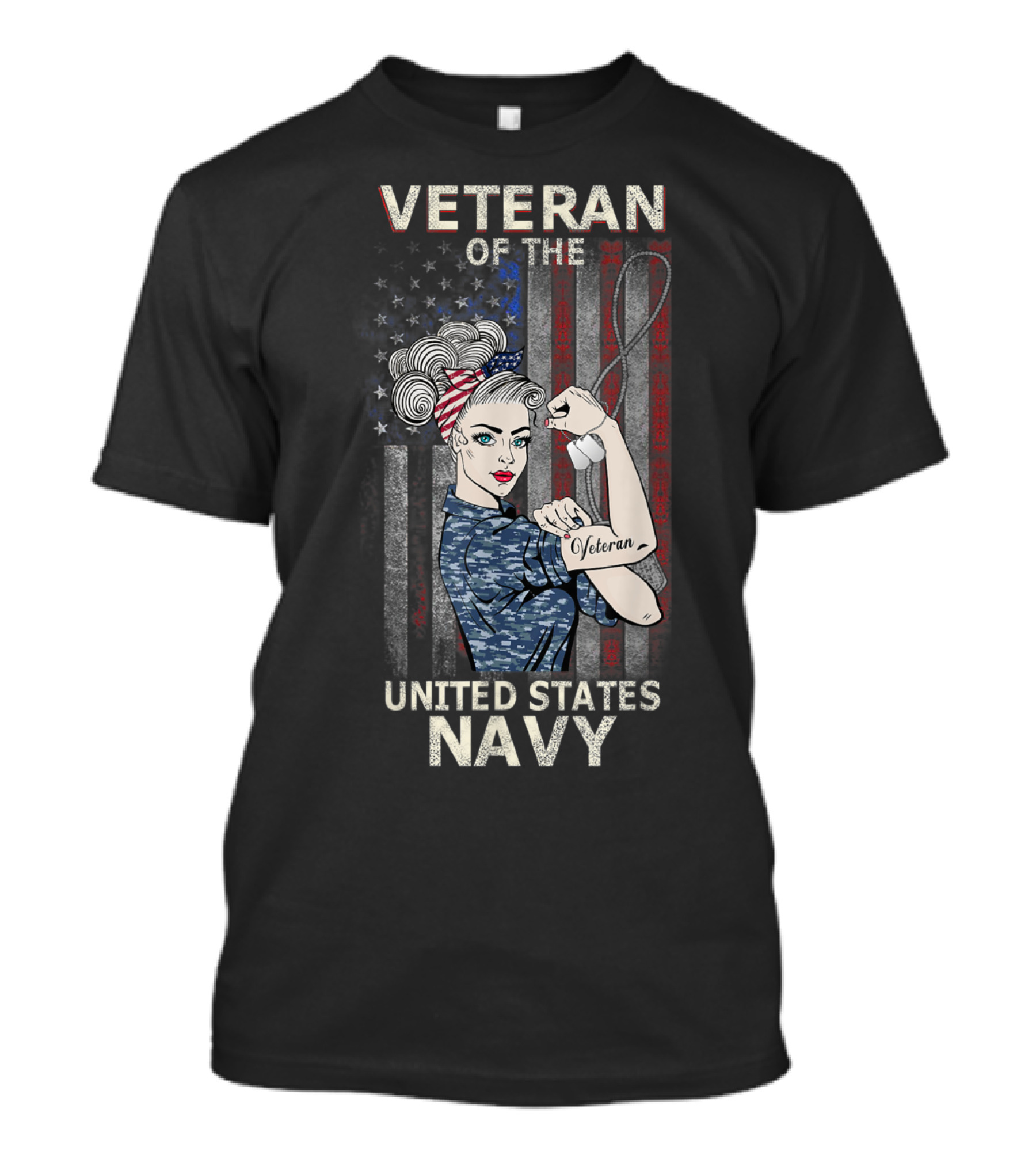 Veteran Of The United States Navy Women Strong America Icon Flag T-Shirt