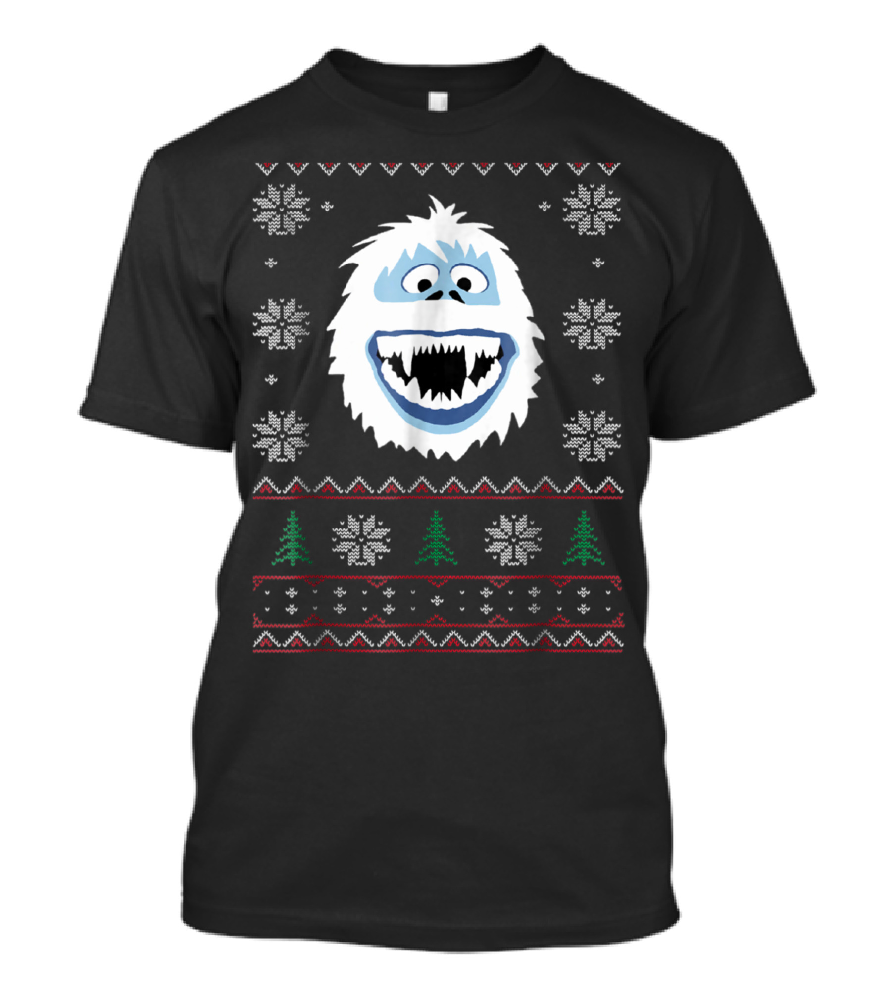 Bumble Snow Monster Christmas Sweater Style Design Snowflakes And Trees T-Shirt