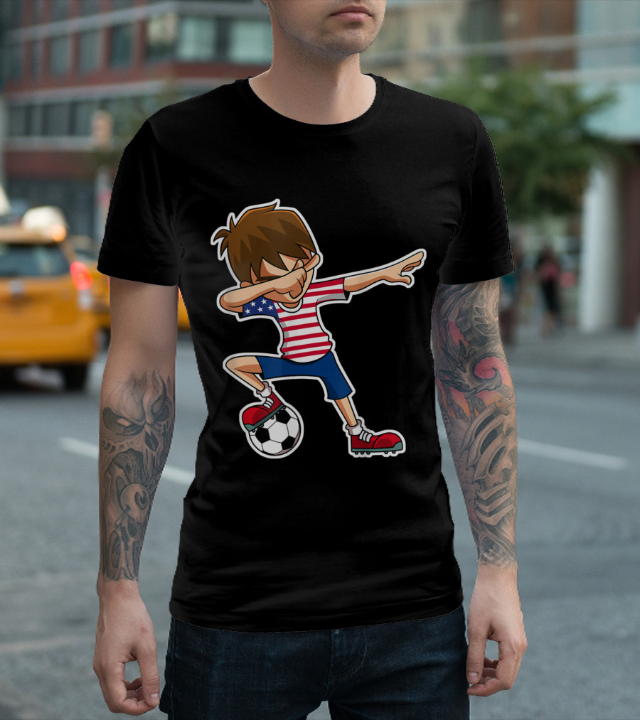 Dabbing Soccer Boy USA United States Flag Jersey Boys T-Shirt