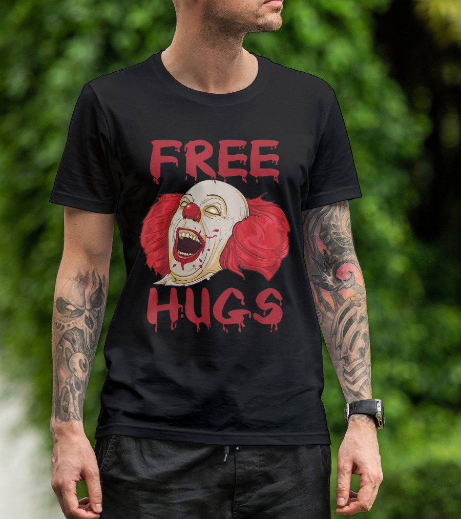 Free Hugs Scary Clown Horror Halloween Evil Killer T-Shirt