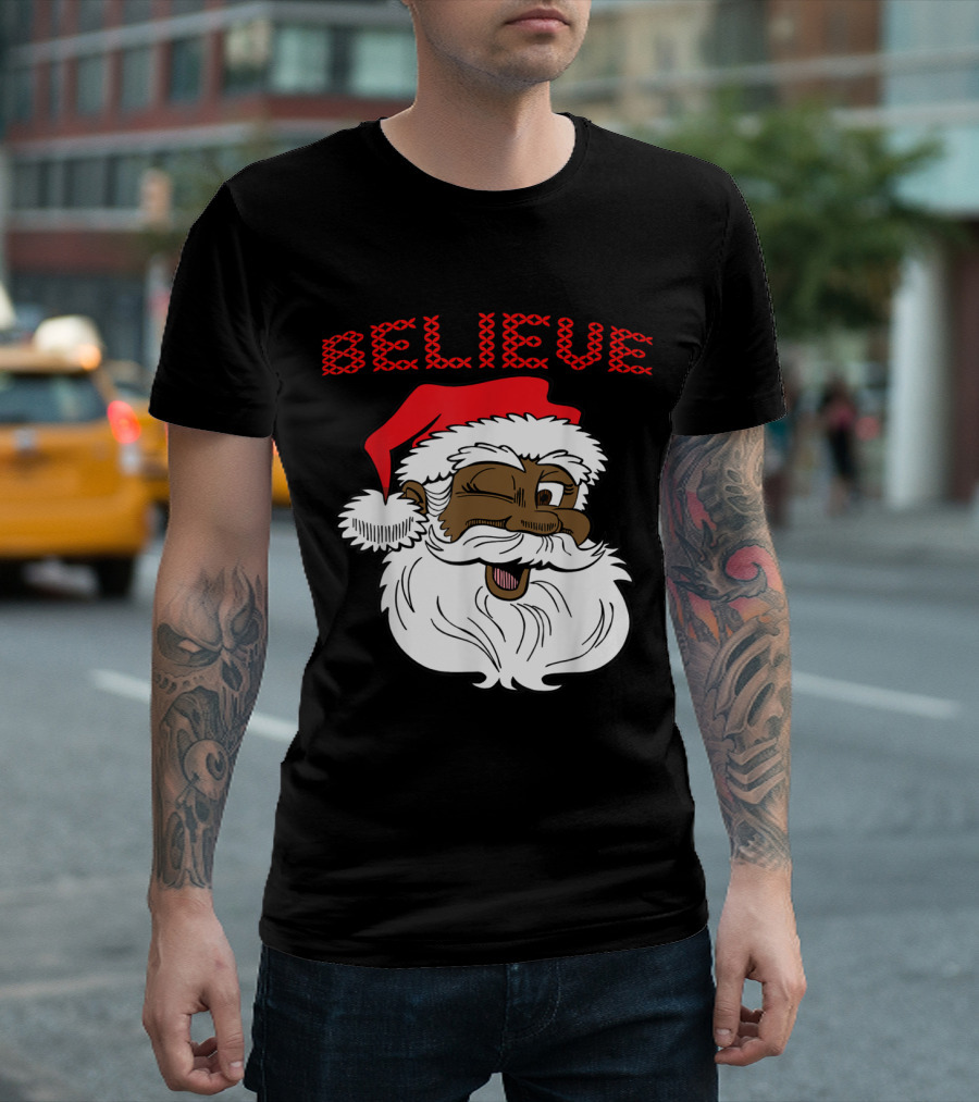 Believe Winking Santa Claus African American Christmas Fun T-Shirt