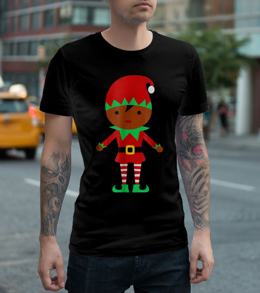 African American Christmas Elf In Santa Suit T-Shirt