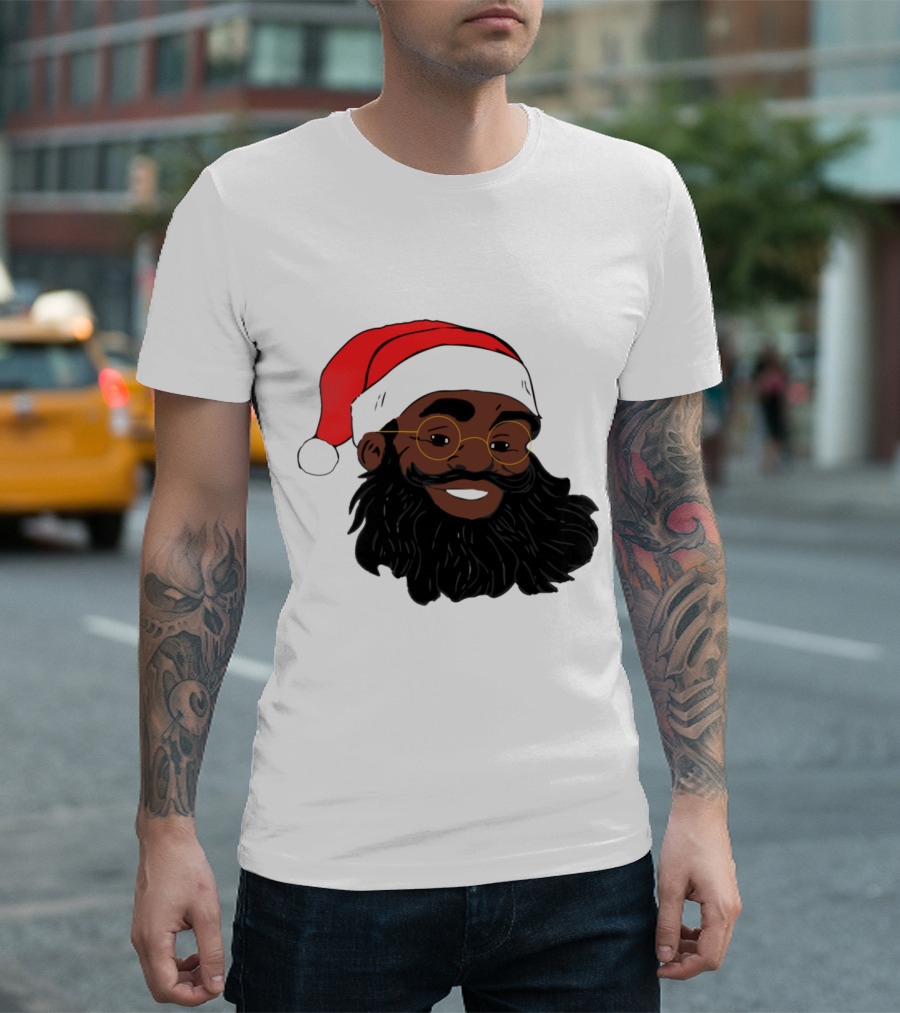 African American Santa Claus with Glasses and Red Hat T-Shirt