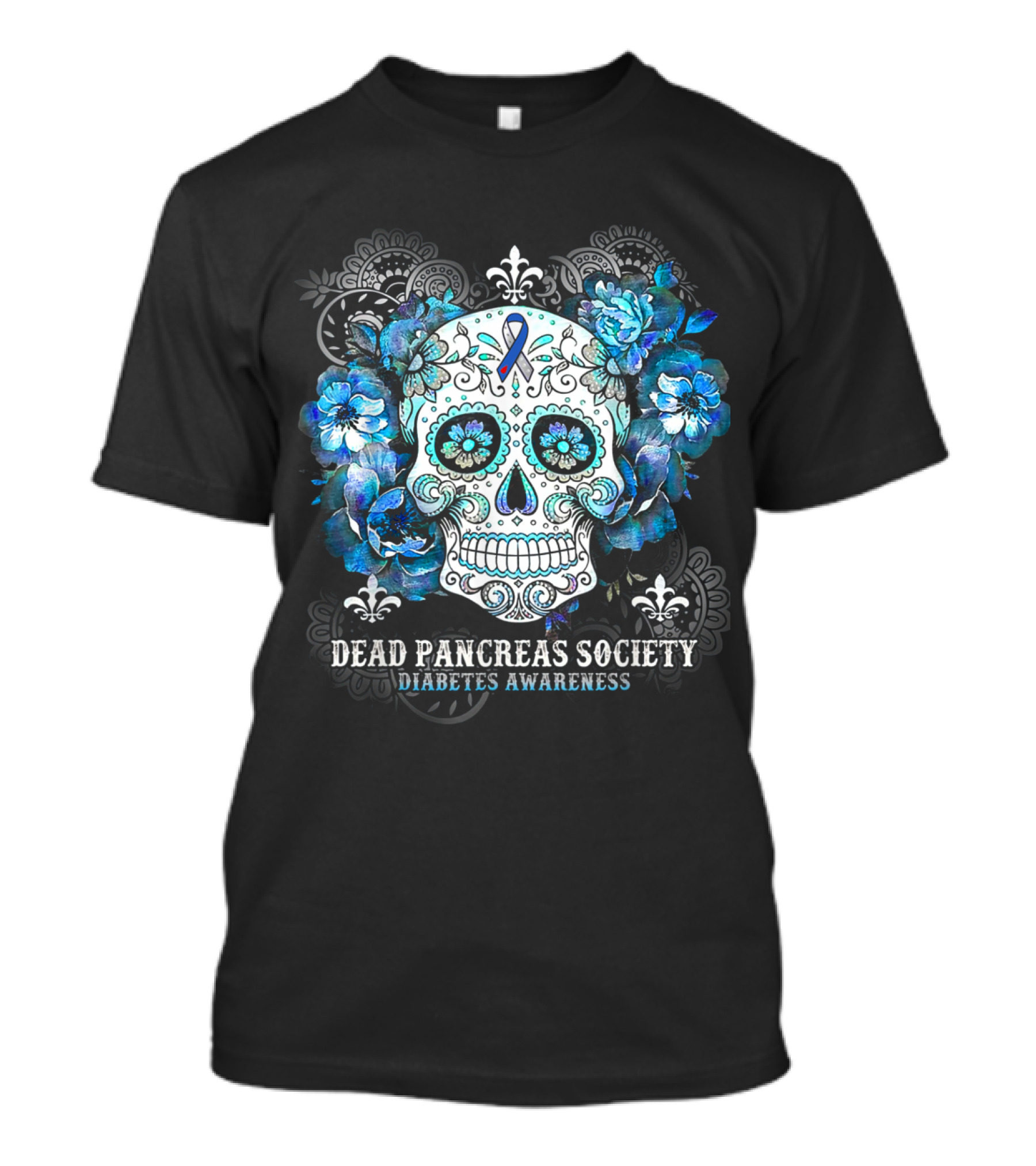 Dead Pancreas Society Diabetes Awareness Sugar Skull Floral T-Shirt