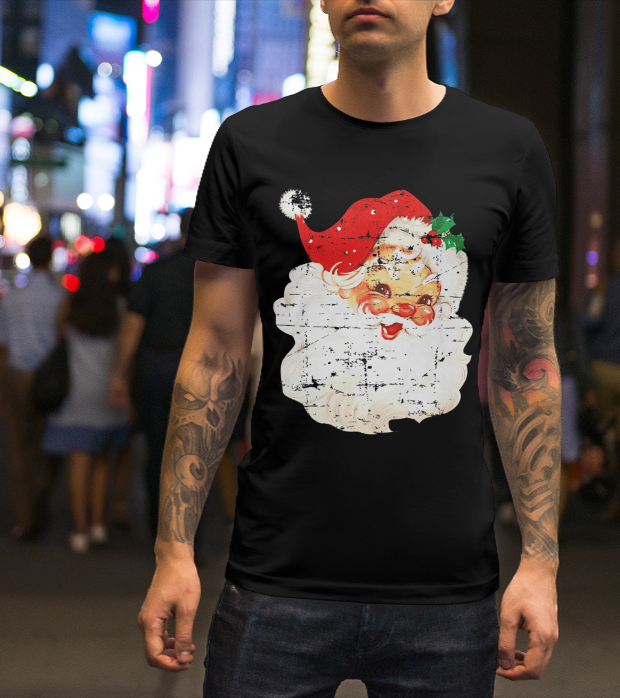 Distressed Vintage Jolly Old Saint Nick Santa Claus Retro Christmas T-Shirt