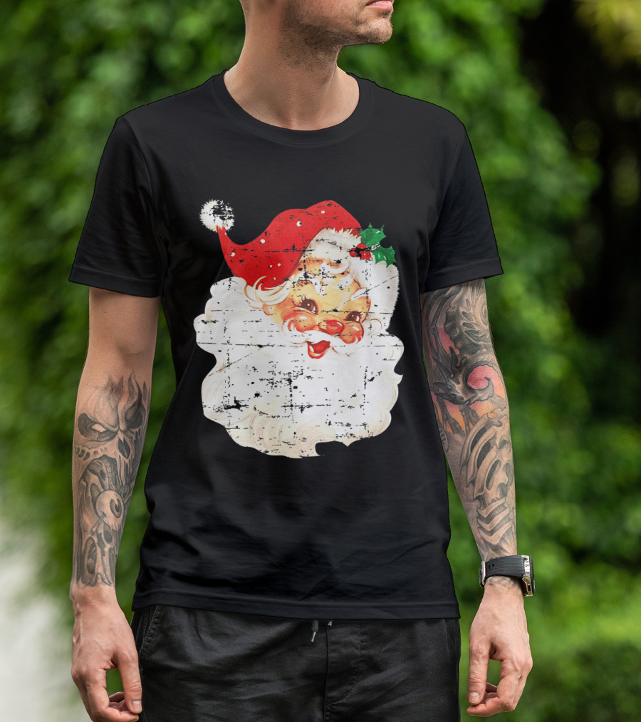 Distressed Vintage Jolly Old Saint Nick Santa Claus Retro Christmas T-Shirt