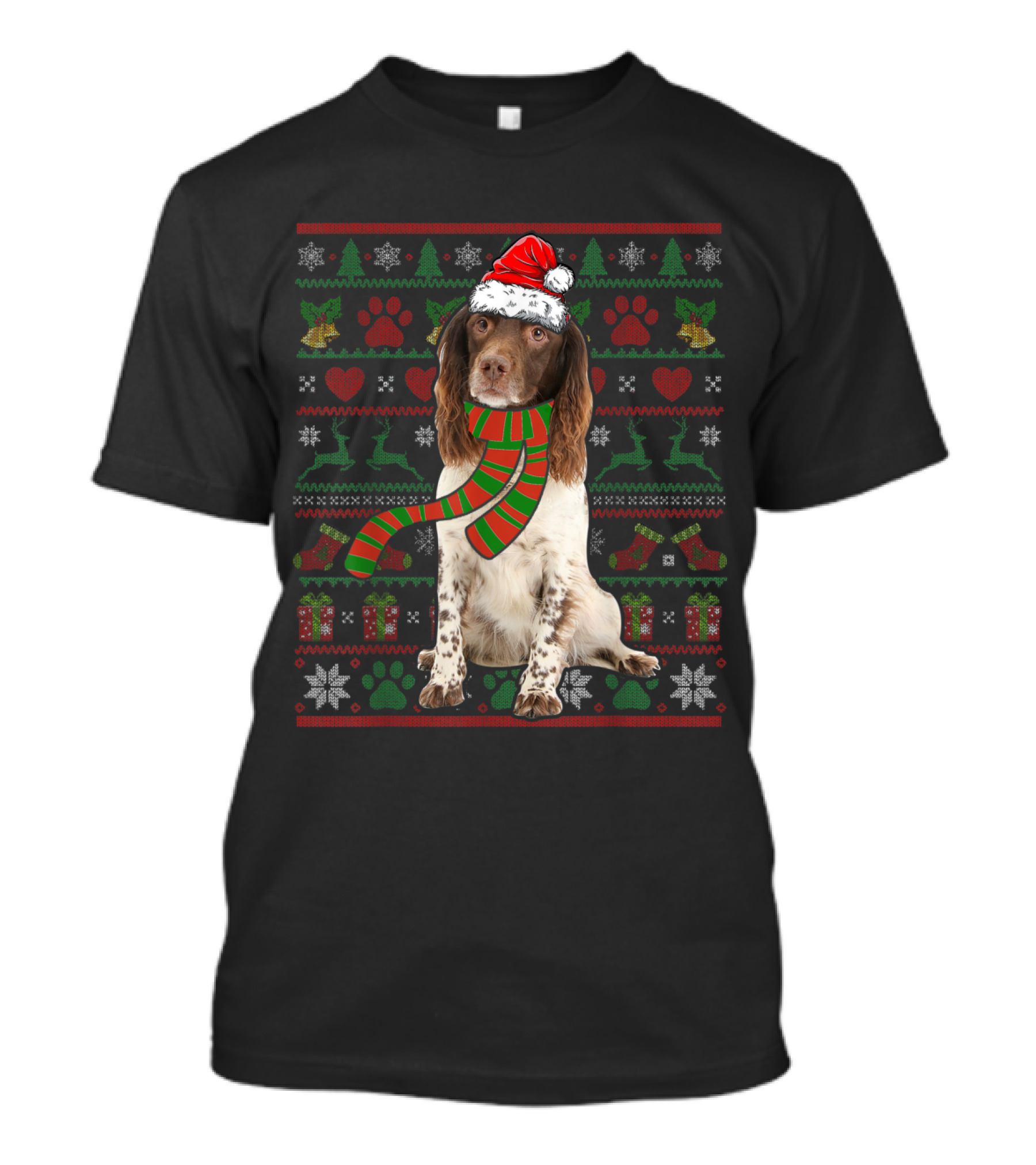 English Springer Spaniel Santa Claus Festive Holiday T-Shirt