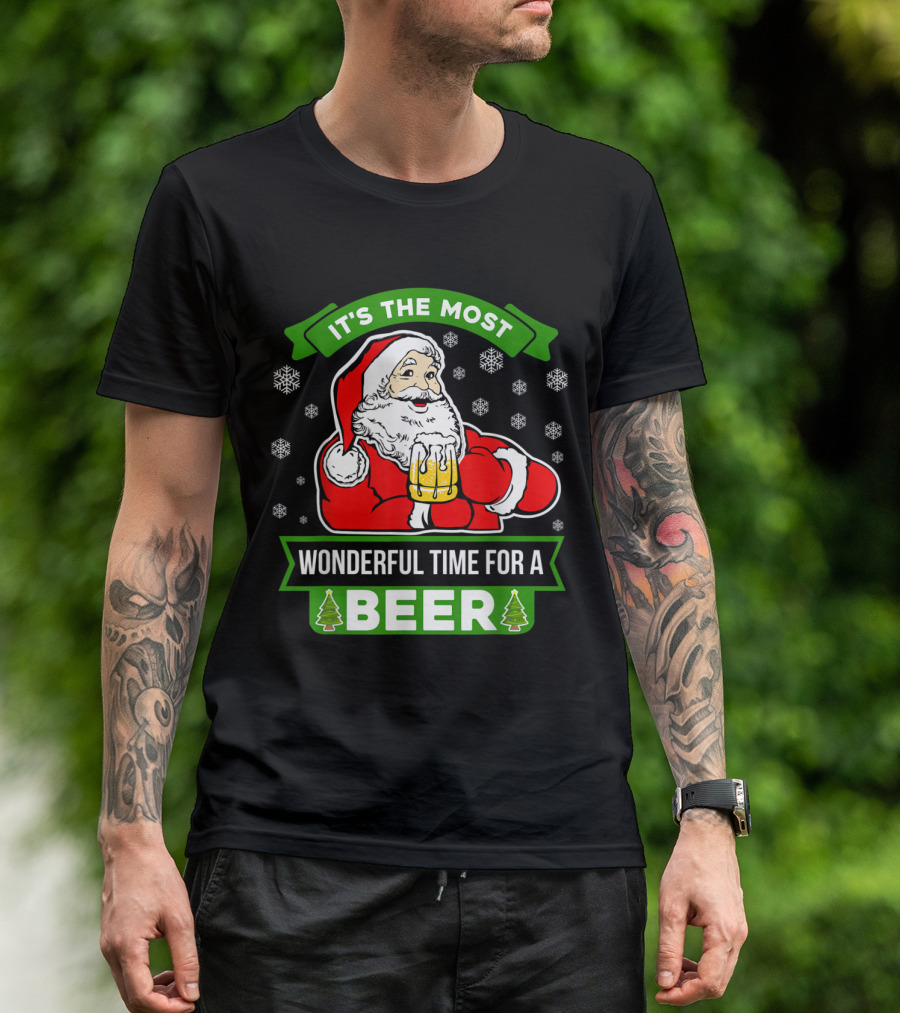 It's The Most Wonderful Time For A Beer Funny Christmas Santa Claus T-Shirt