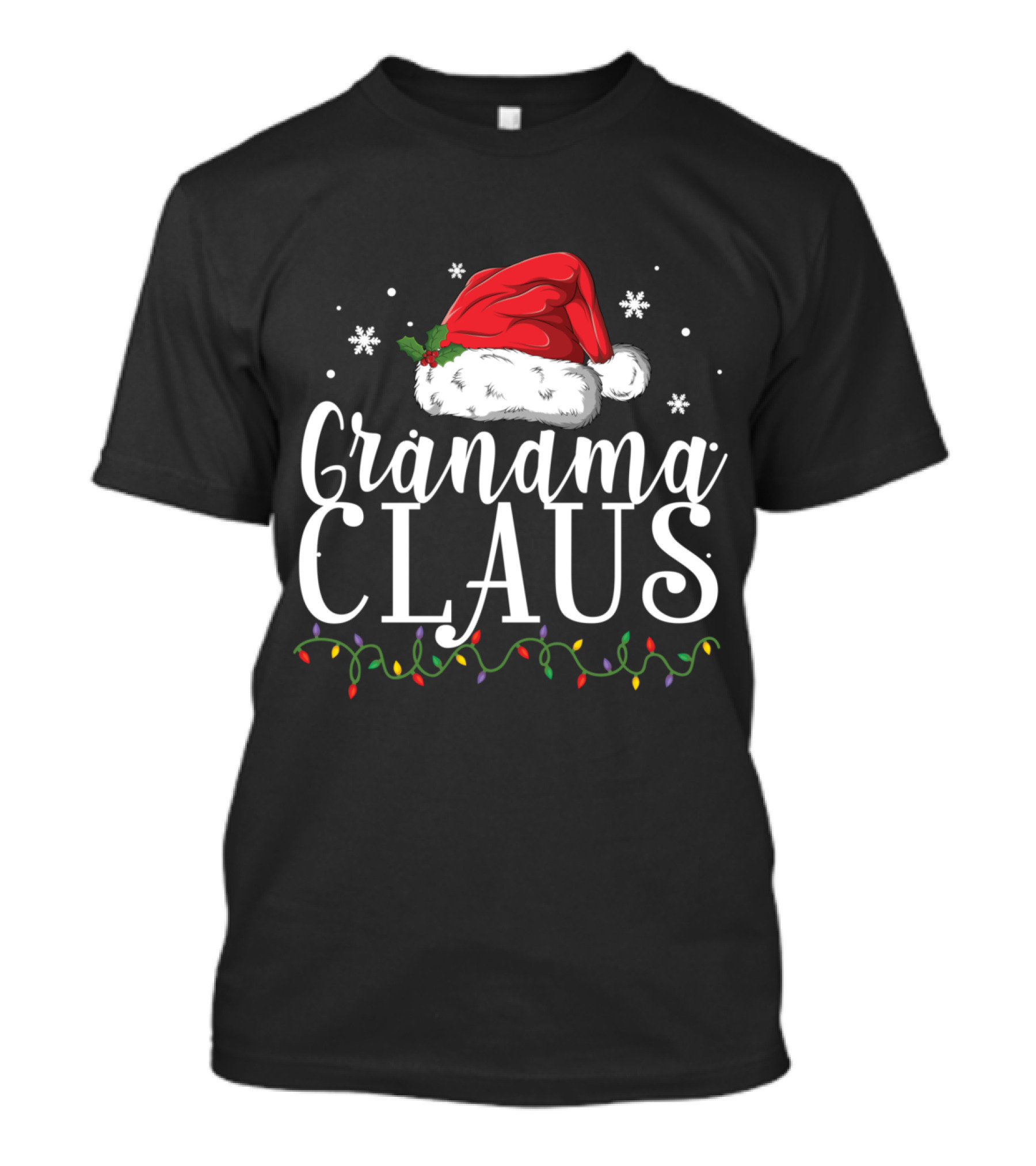 Grandma Claus Christmas Santa Hat Holiday Lights T-Shirt