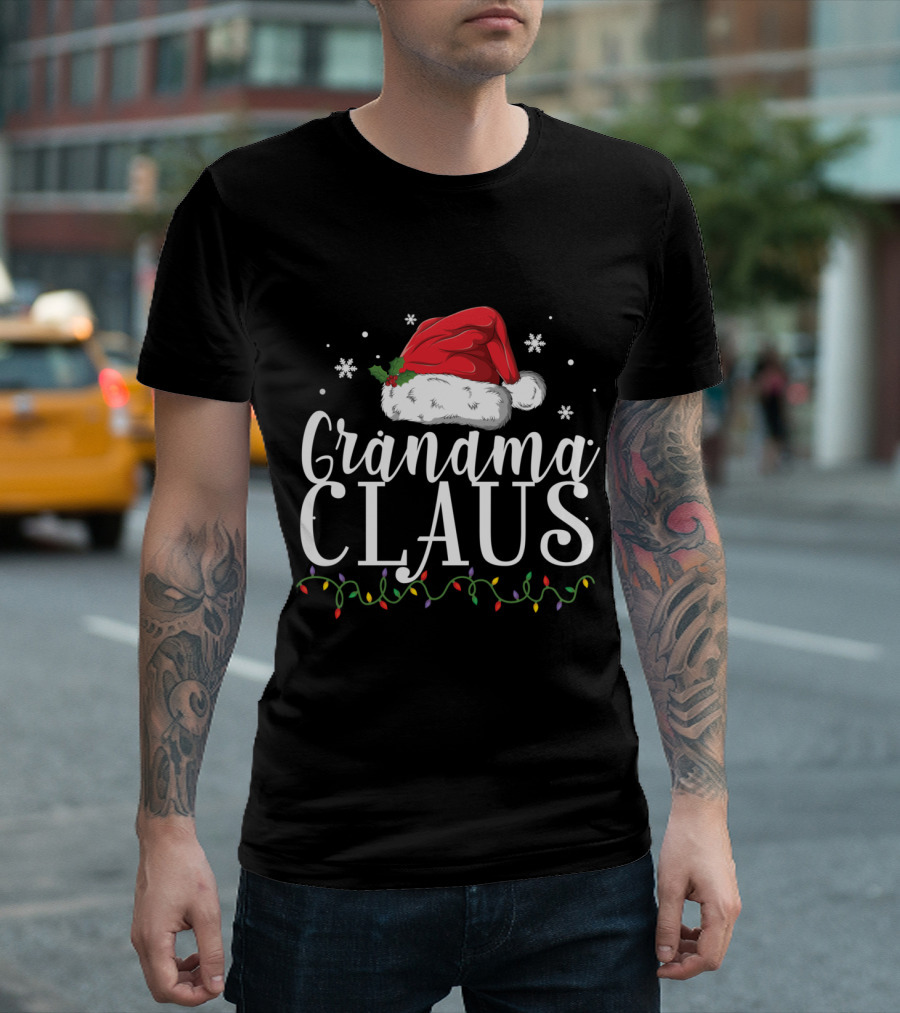 Grandma Claus Christmas Santa Hat Holiday Lights T-Shirt