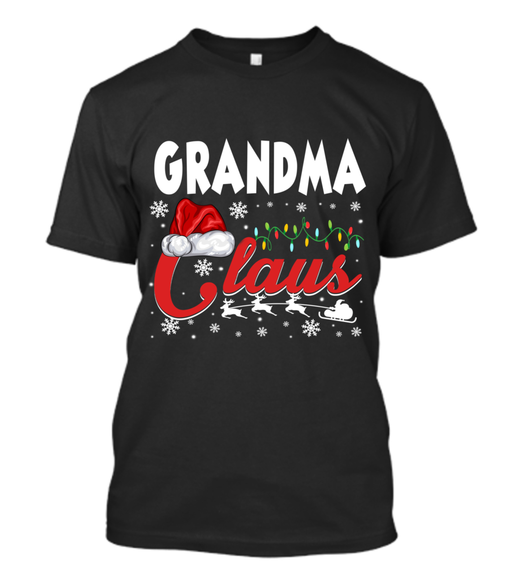 Grandma Claus Christmas Santa Hat Reindeer Lights Snowflakes Matching Family T-Shirt