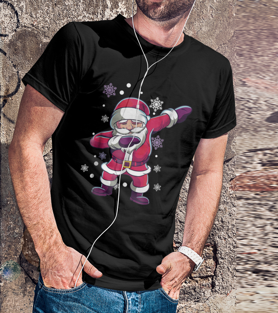 Funny Dabbing Santa Claus With Snowflakes T-Shirt
