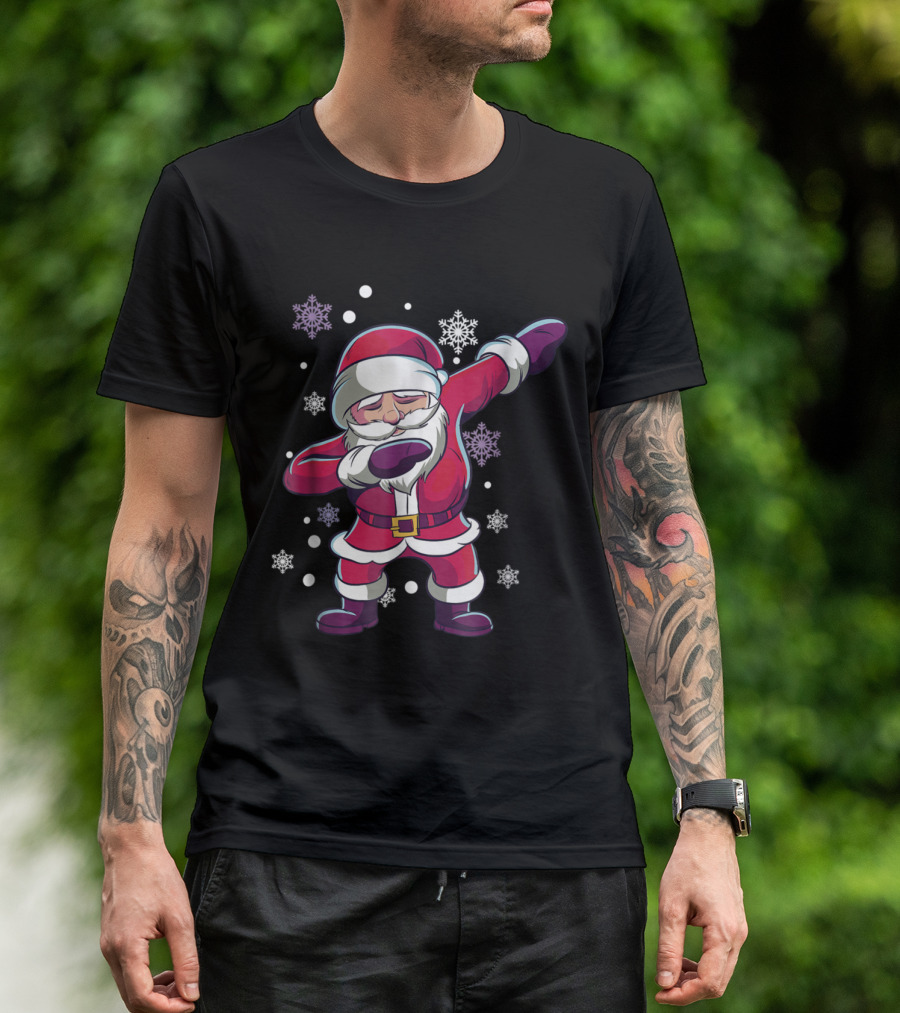 Funny Dabbing Santa Claus With Snowflakes T-Shirt
