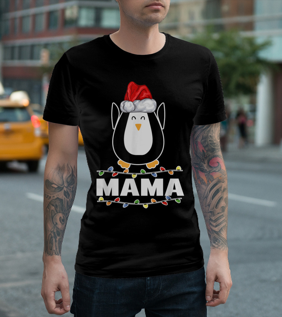 Santa Claus Penguin Mama Christmas Ugly Party Holiday Lights T-Shirt