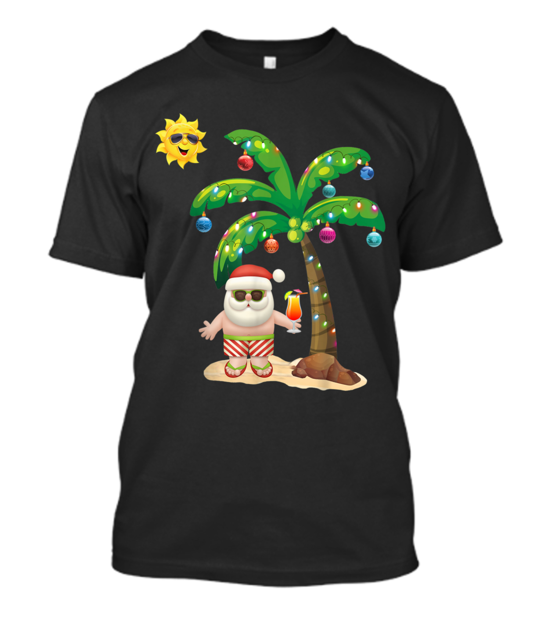 Mele Kalikimaka Aloha Santa Claus Under Palm Tree With Sunglasses Sun T-Shirt