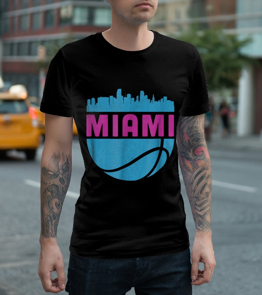 Miami Vintage Cityscape Basketball Design Florida T-Shirt