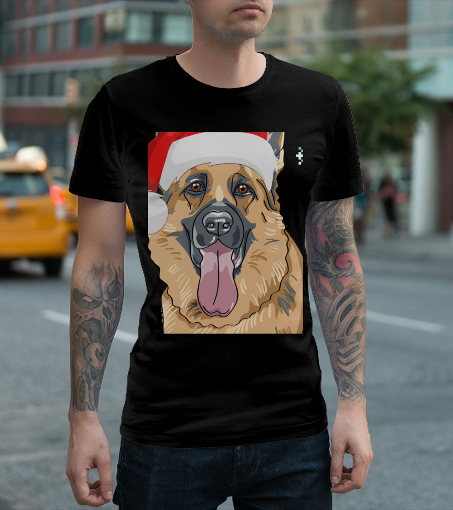 German Shepherd Merry Woofmas Christmas Dog With Santa Hat T-Shirt