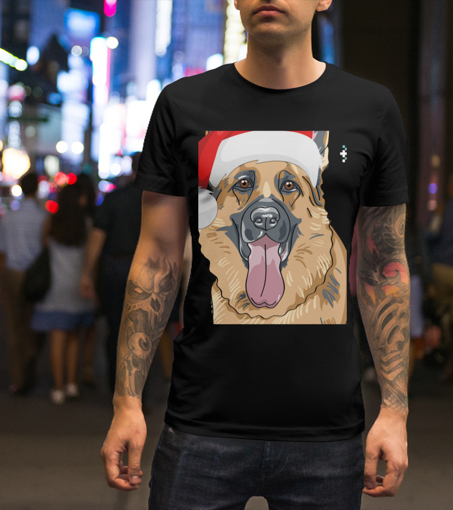 German Shepherd Merry Woofmas Christmas Dog With Santa Hat T-Shirt
