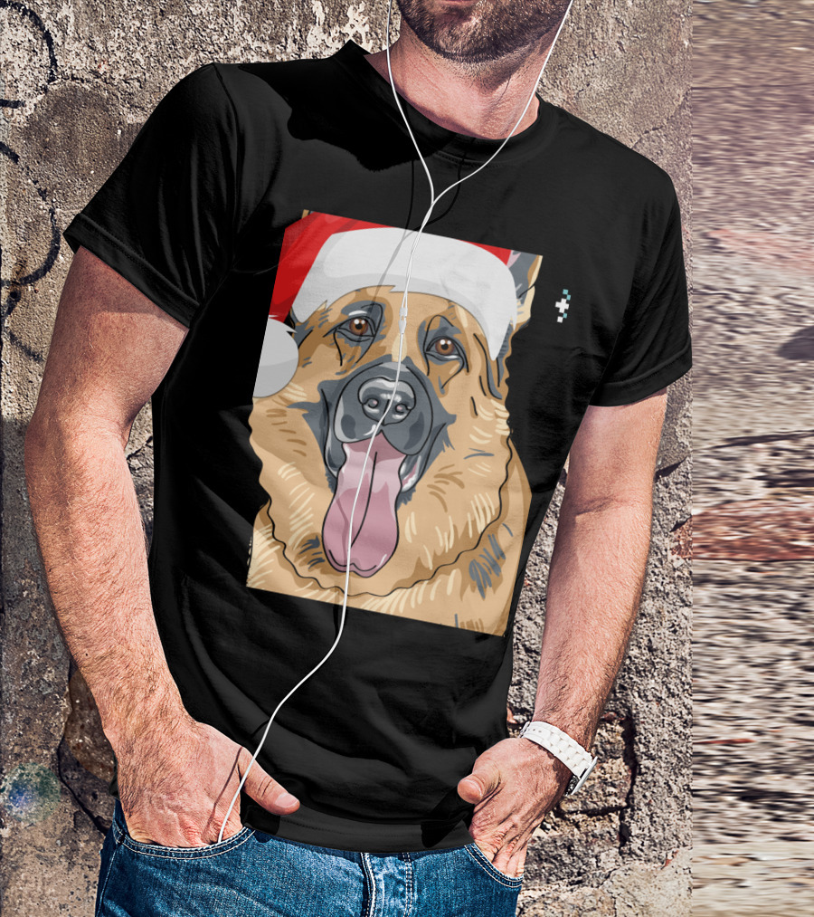 German Shepherd Merry Woofmas Christmas Dog With Santa Hat T-Shirt