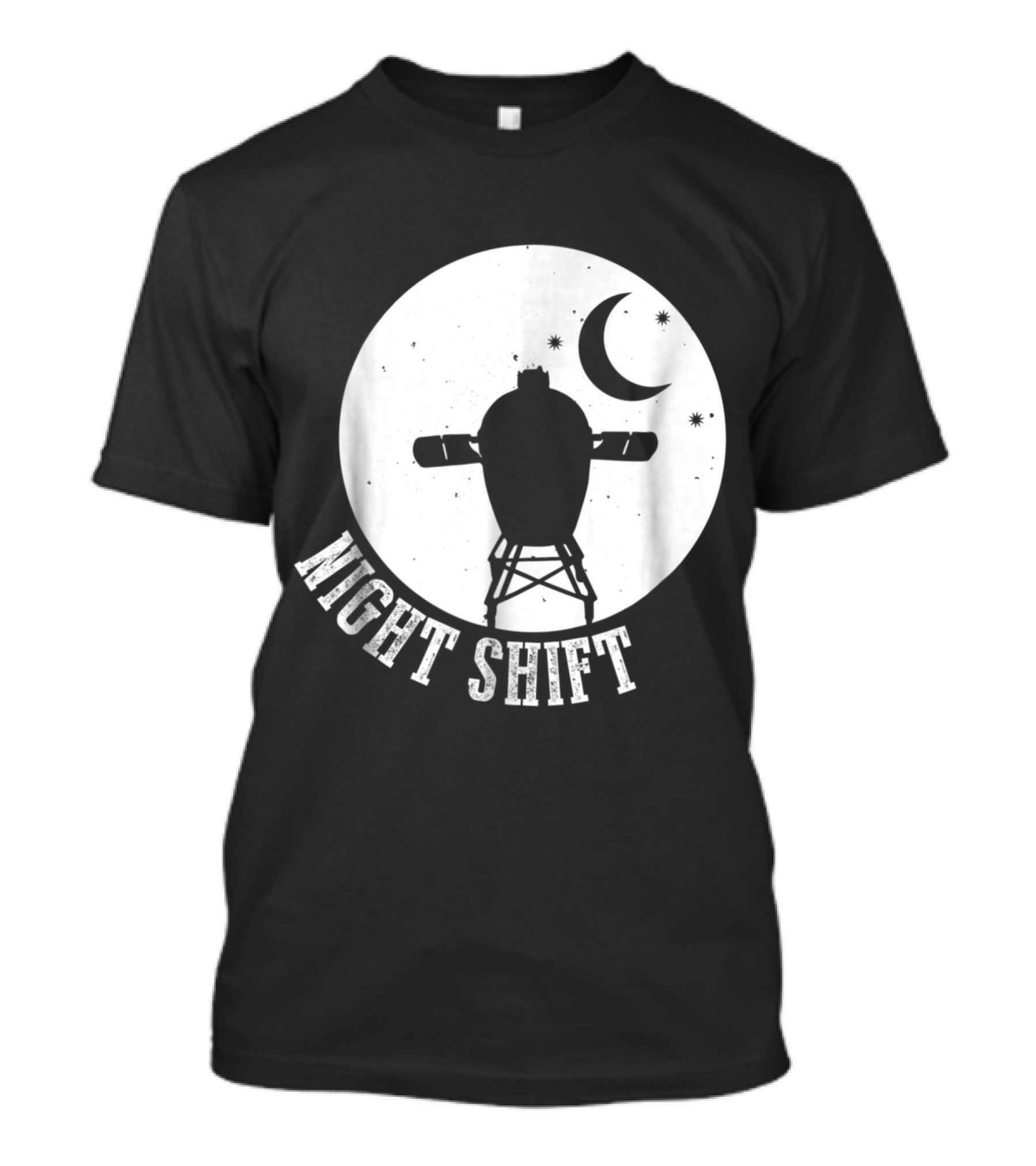 Night Shift BBQ Smoker Grilling Under Moon And Stars T-Shirt