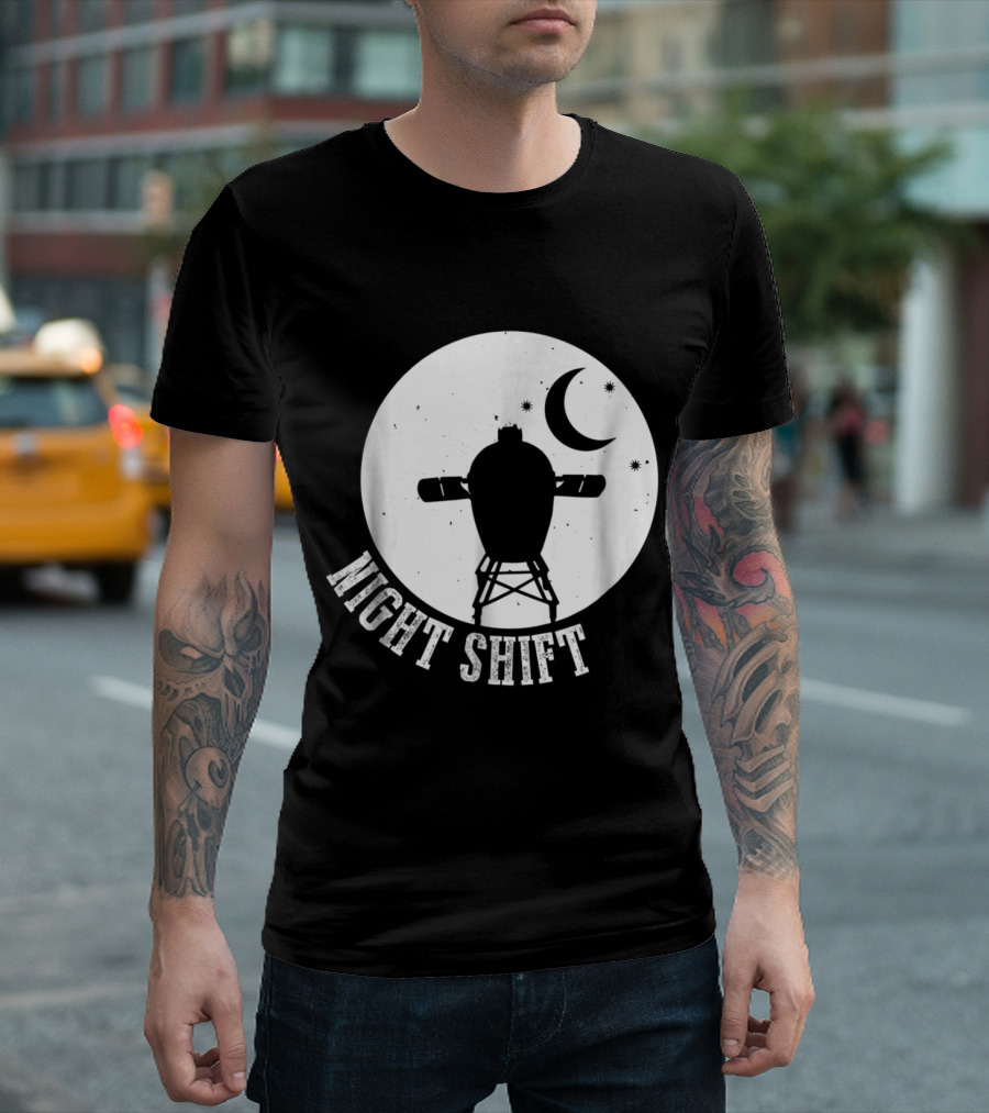 Night Shift BBQ Smoker Grilling Under Moon And Stars T-Shirt