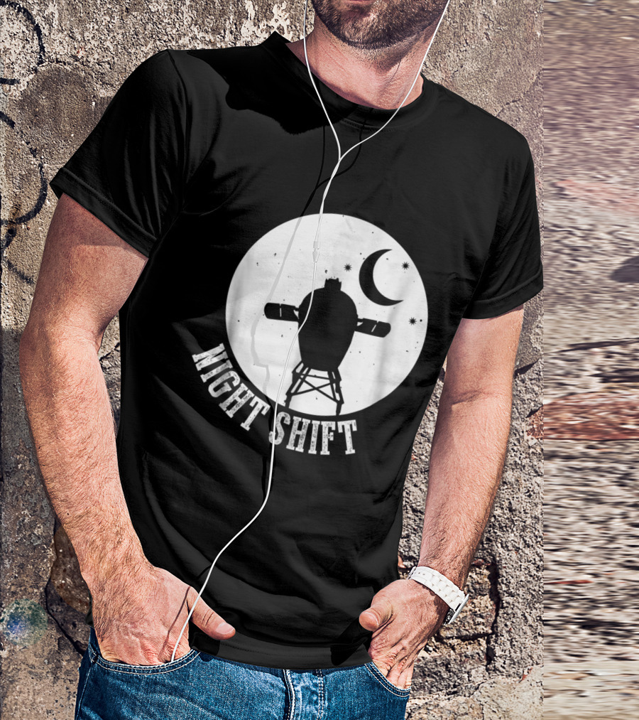 Night Shift BBQ Smoker Grilling Under Moon And Stars T-Shirt