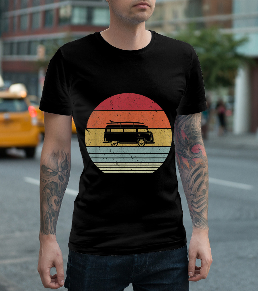 Vintage Camper Van Retro Sunset Camping T-Shirt
