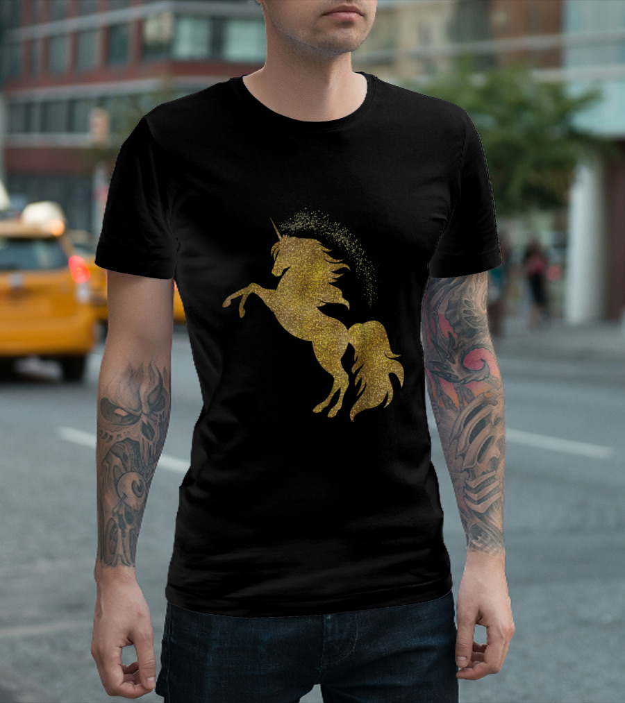 Golden Glitter Unicorn T-Shirt