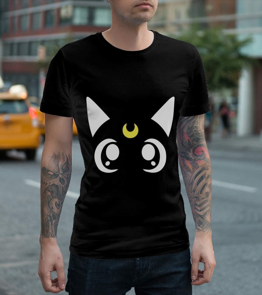 Sailor Cat Face Crescent Moon Eyes Anime Nerdy T-Shirt