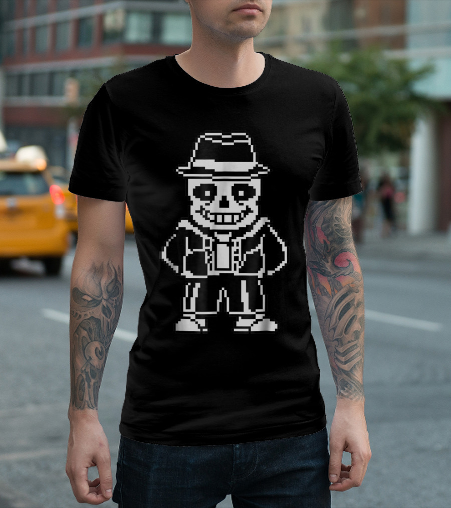 Sans Skeleton Pixel Style Fedora Playera Camiseta T-Shirt