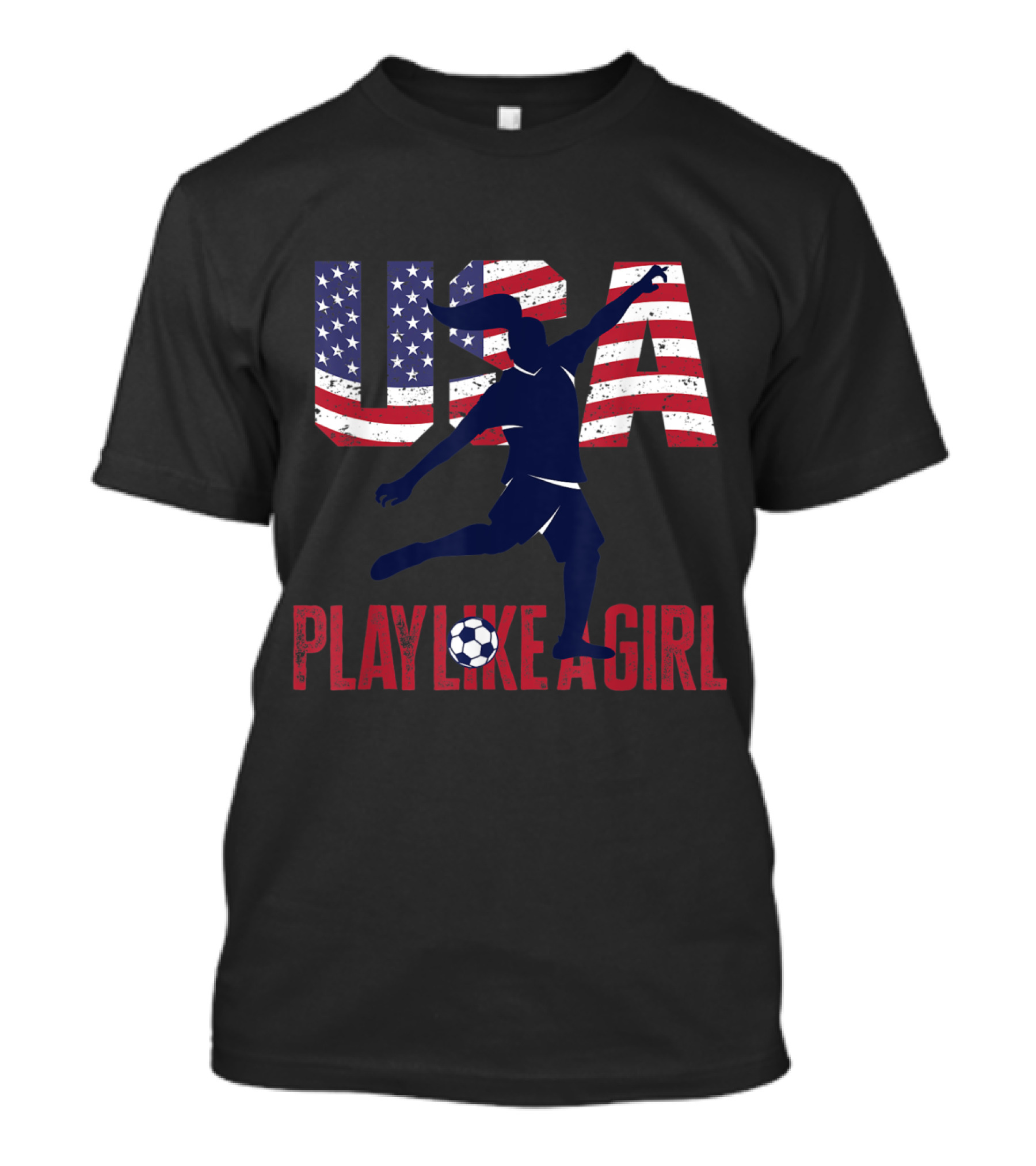 USA Flag Football Play Like A Girl Soccer Player T-Shirt