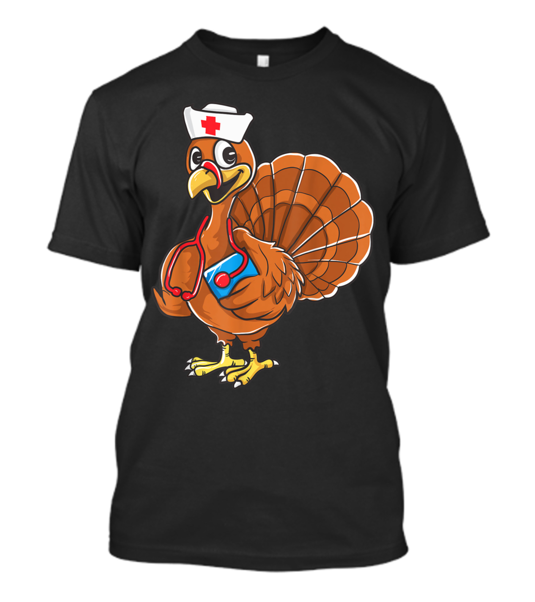 Thanksgiving Nurse Turkey Nursing Student RN LPN Stethoscope Hat Cartoon T-Shirt