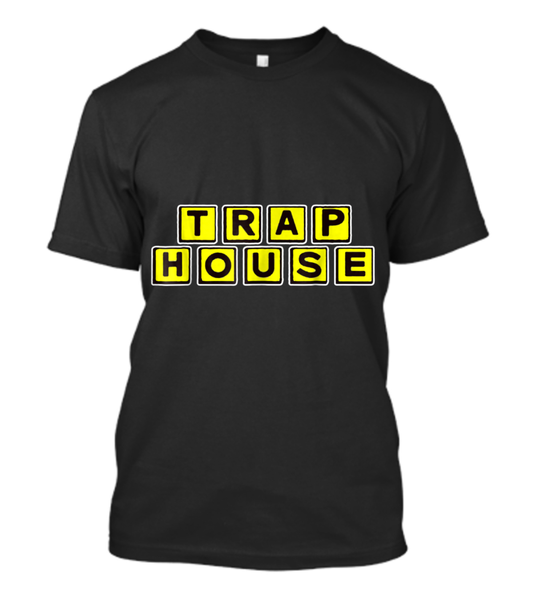 TRAP HOUSE Yellow Block Lettering Bold Typography T-Shirt