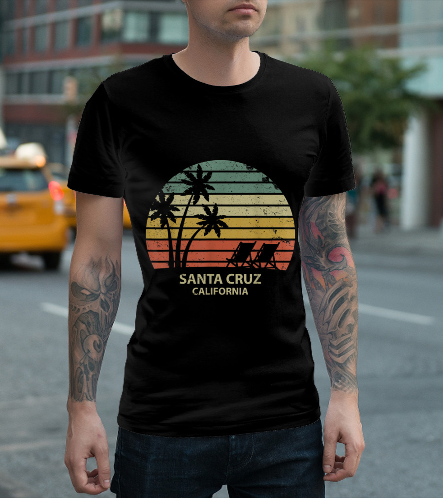 Vintage Santa Cruz California Beach Sunset Palms Retro T-Shirt