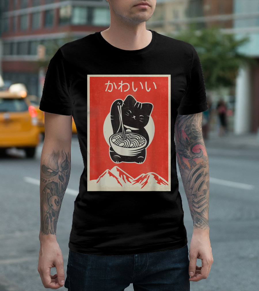 Vintage Kawaii Cat Ramen Anime Japanese T-Shirt