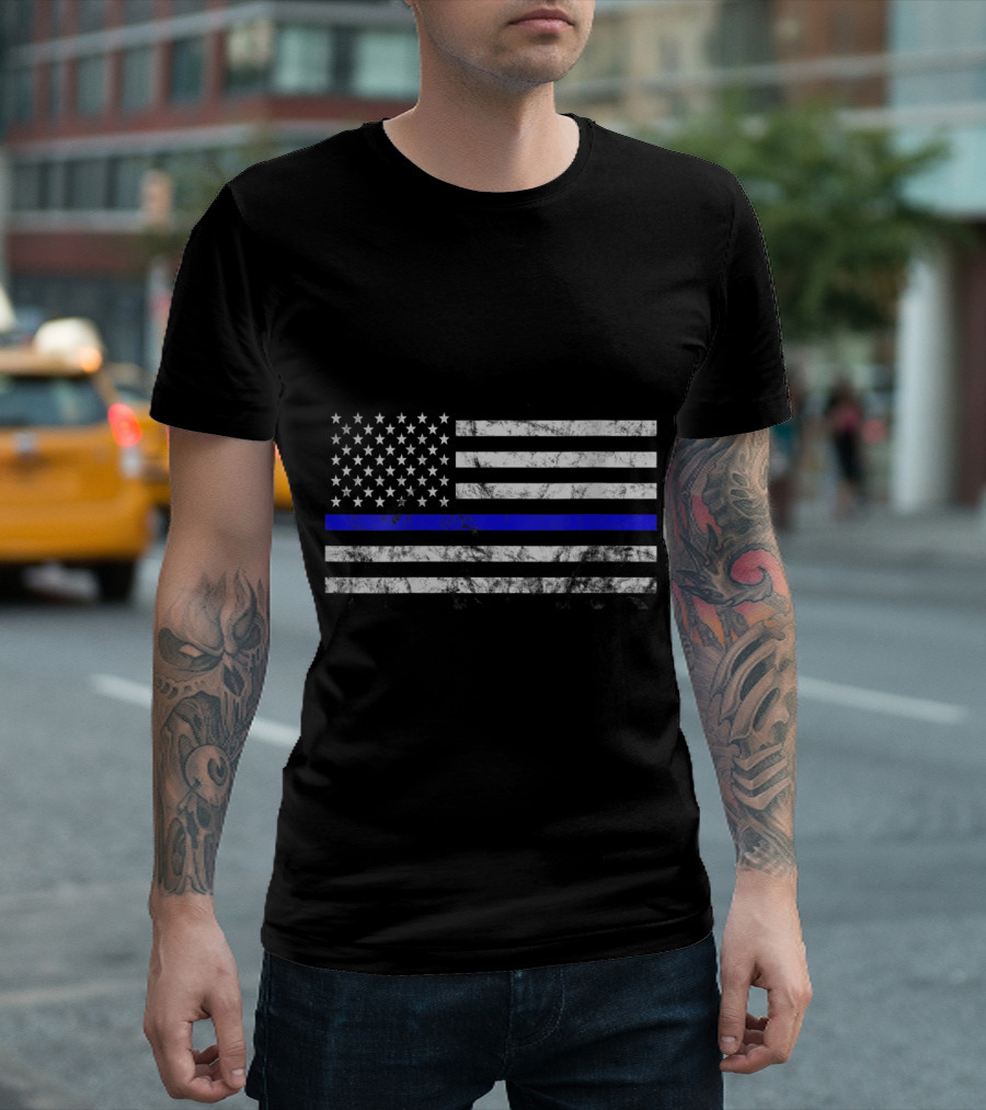Thin Blue Line American Flag Blue Lives Matter USA T-Shirt