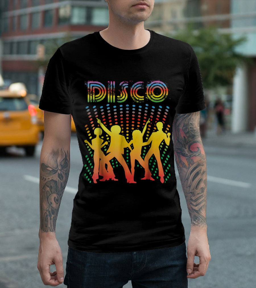 Disco Vintage Style Dancing With Colorful Silhouettes And Retro T-Shirt