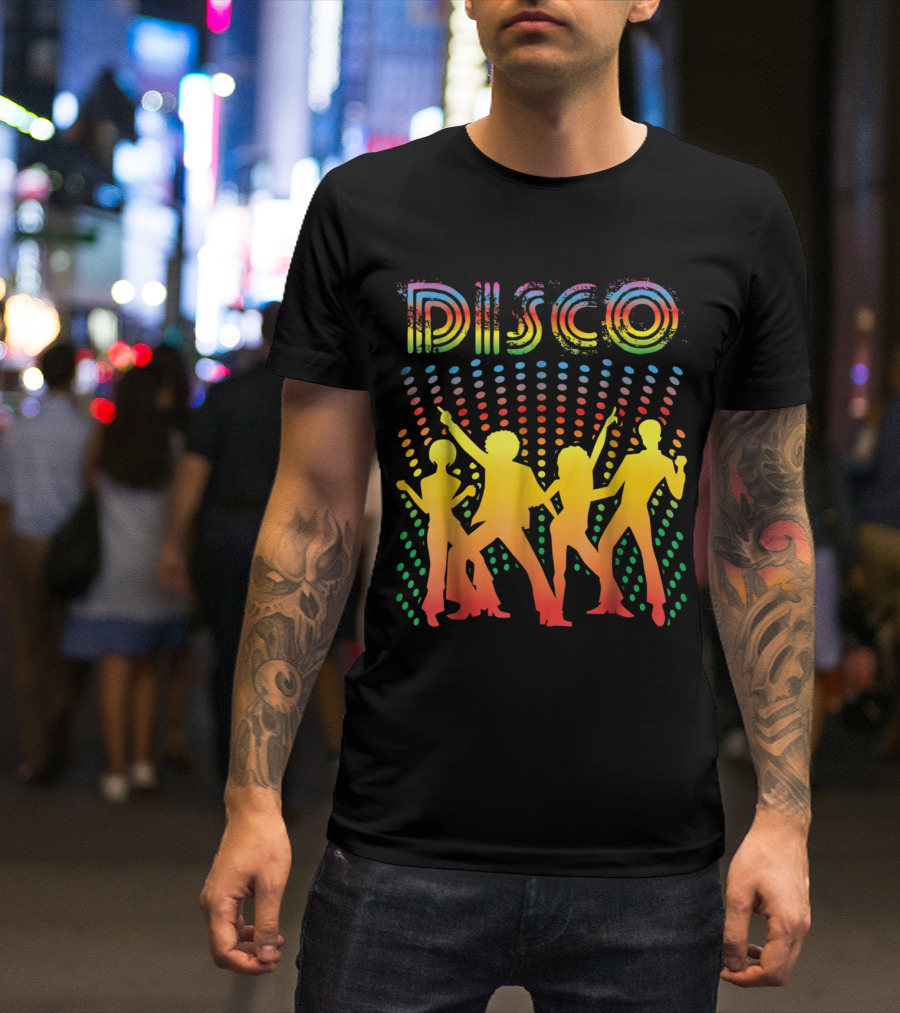 Disco Vintage Style Dancing With Colorful Silhouettes And Retro T-Shirt