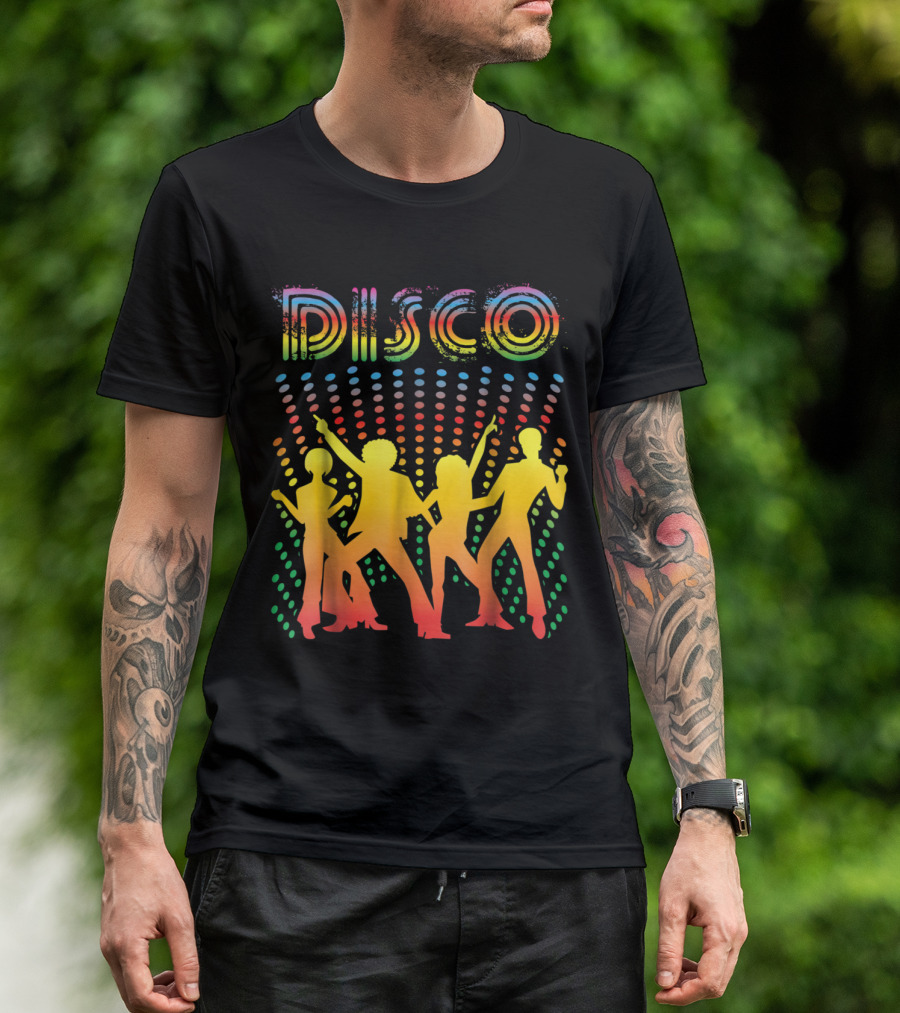 Disco Vintage Style Dancing With Colorful Silhouettes And Retro T-Shirt