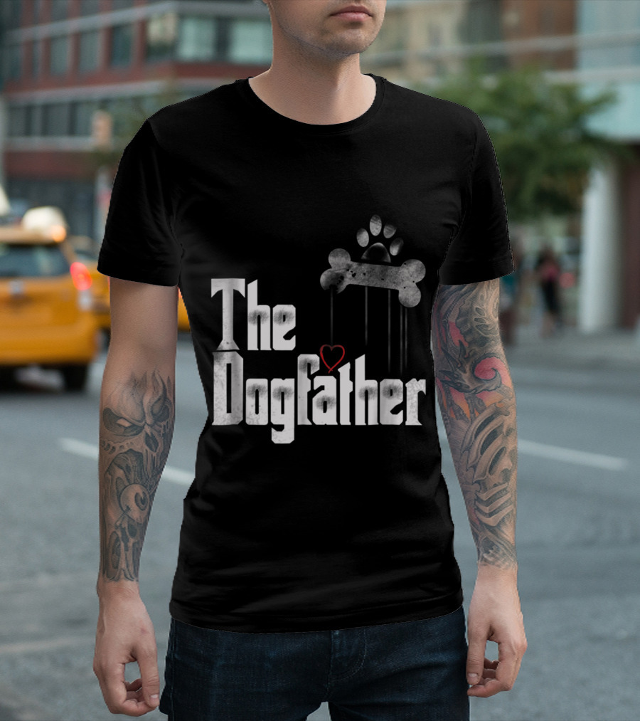 Mens The Dogfather Dad Dog Paw Bone Heart T-Shirt