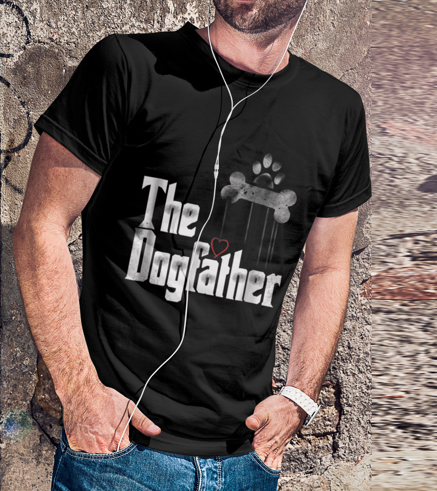Mens The Dogfather Dad Dog Paw Bone Heart T-Shirt