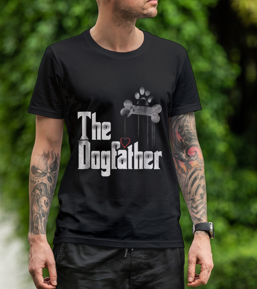 Mens The Dogfather Dad Dog Paw Bone Heart T-Shirt