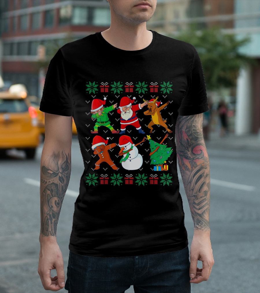 Dabbing Christmas Santa Elf Reindeer Gingerbread Snowman Tree Ugly Xmas Dab Squad Kids Boy T-Shirt