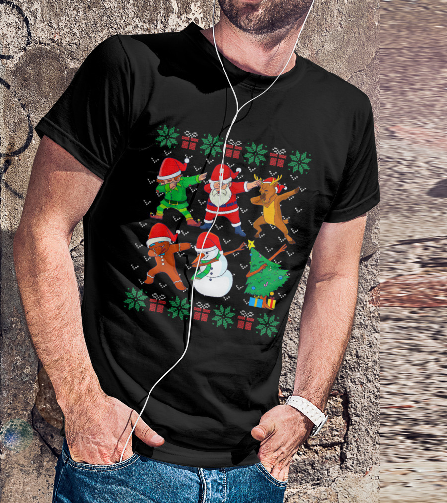 Dabbing Christmas Santa Elf Reindeer Gingerbread Snowman Tree Ugly Xmas Dab Squad Kids Boy T-Shirt
