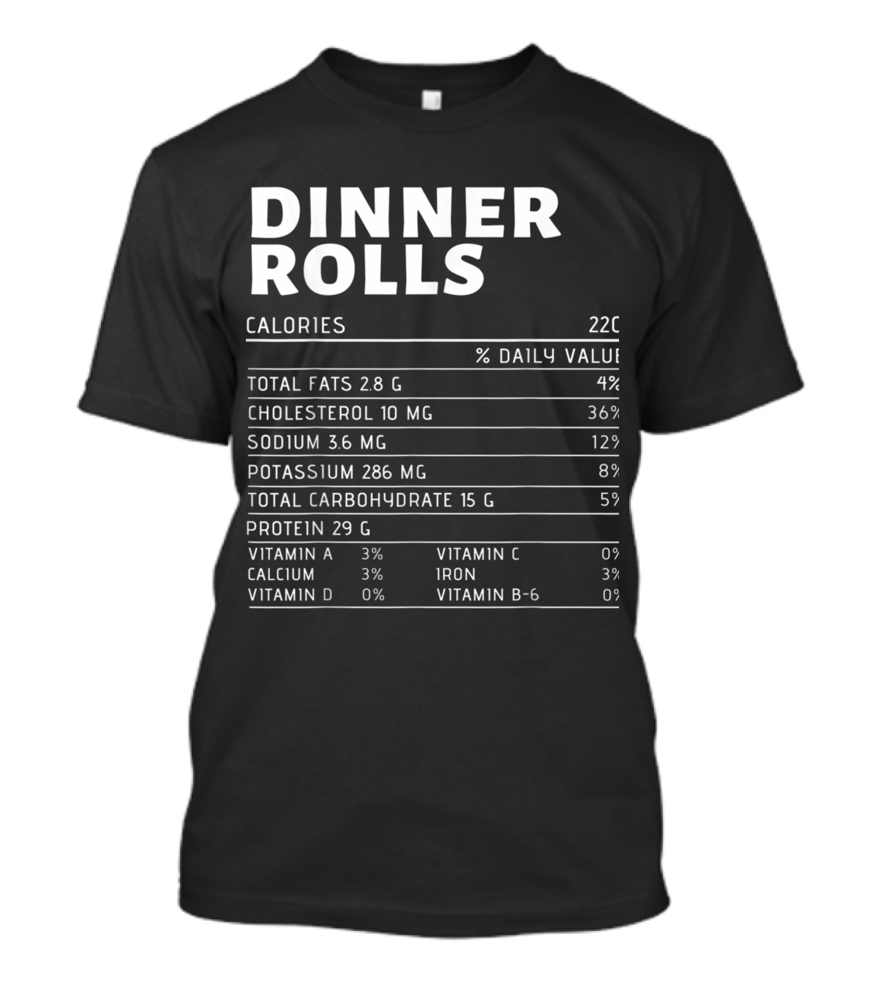 Dinner Rolls Calories Total Fats Cholesterol Sodium Potassium Carbohydrate Protein Vitamins Nutrition Facts T-Shirt