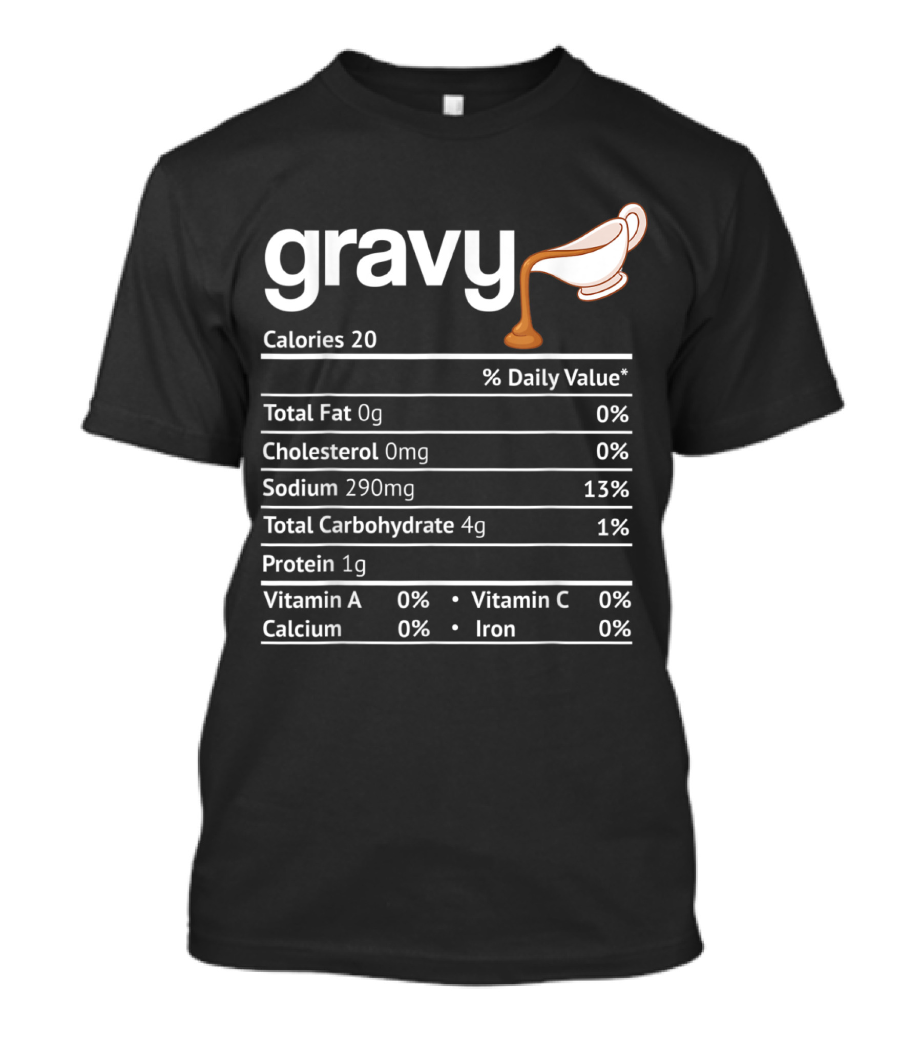 Gravy Nutrition Facts Calories 20 Total Fat Cholesterol Sodium Carbohydrate Protein Vitamin Calcium Iron T-Shirt