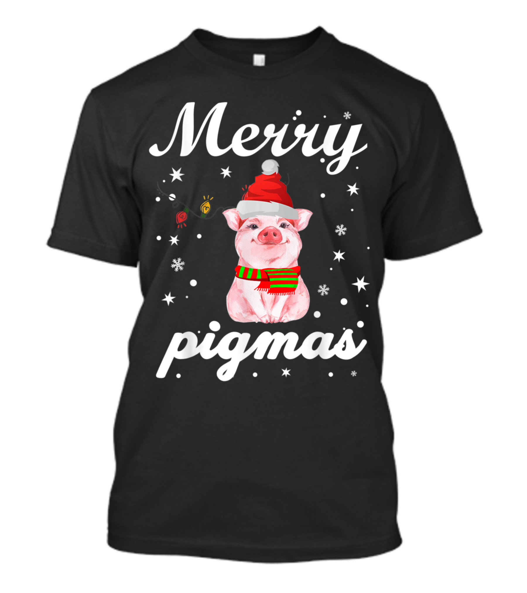 Merry Pigmas Christmas With Festive Pig And Snowflakes For Pig Lovers T-Shirt