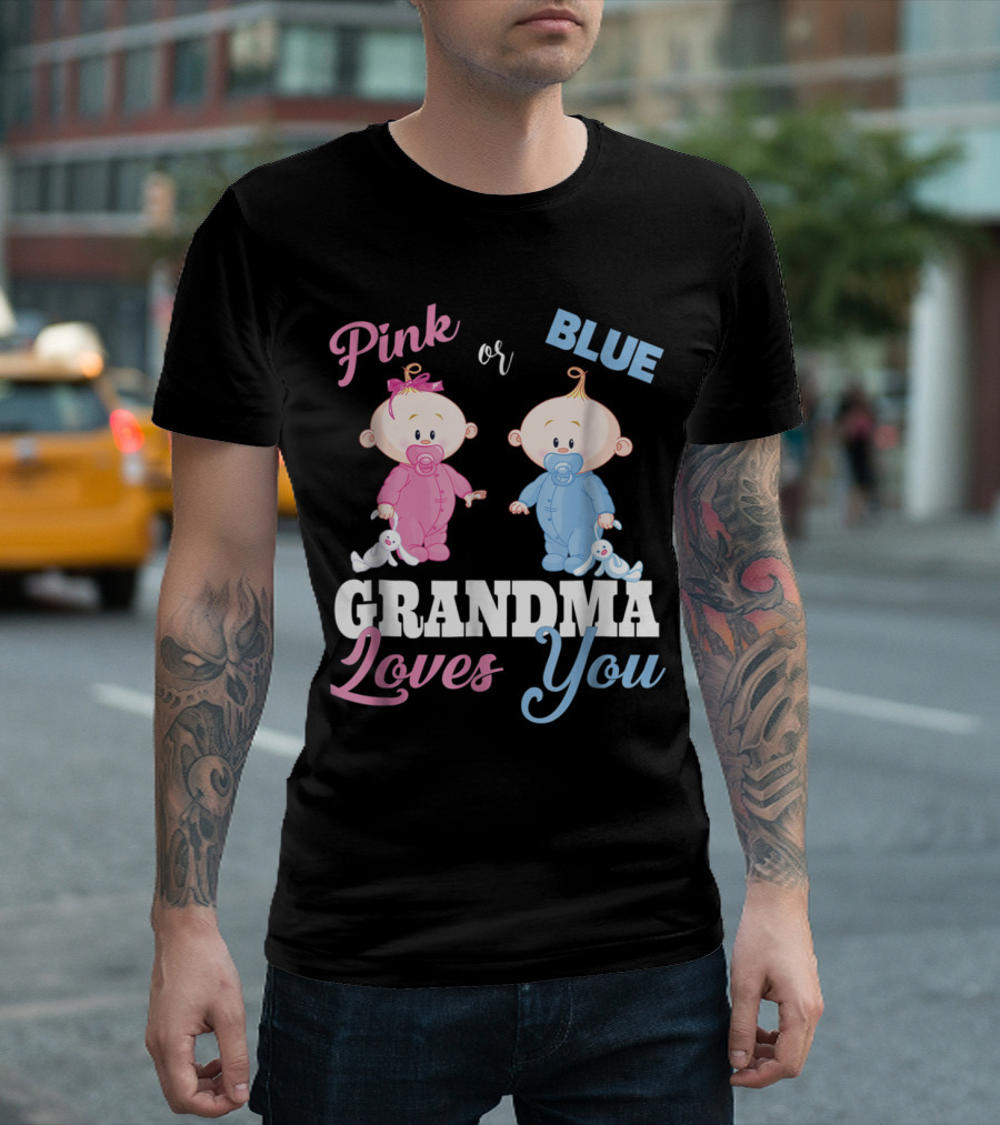 Pink or Blue Grandma Loves You Baby Gender Reveal Twins T-Shirt