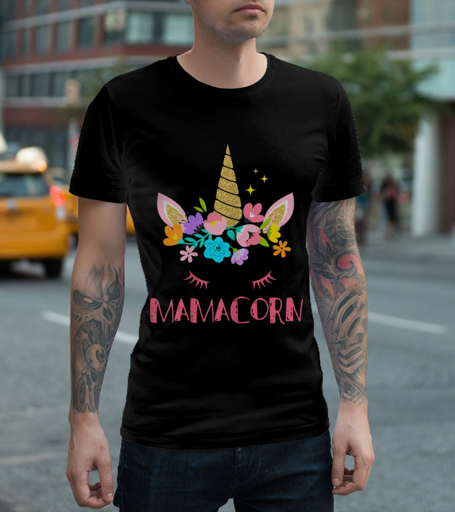Mamacorn Unicorn Mom Costume Funny Floral T-Shirt